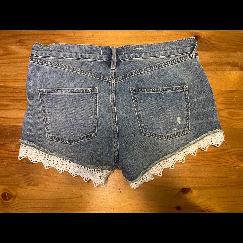 Free People High Waist Crochet Lace Denim Shorts - Picture 3 of 6